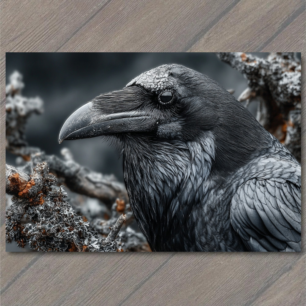 Art Print Raven Close Up Feathers Detail Dark Forest Perch Gothic Bird