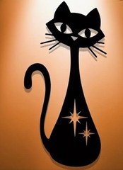 MCM Metal Wall Art Black Atomic Cat with Starburst Design