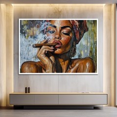 Afro Cuban Woman Smoking Cigar Canvas Wall Art Black Girl Magic Urban Home Decor