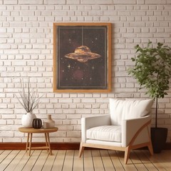 UFO DISCO BALL Wall Art, Retro Sci-fi Star Poster, Alien Celestial Space Decor