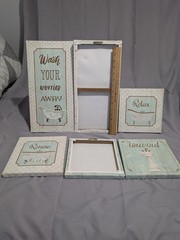 6-Piece Bathroom Wall Art Set Spa Decor Aqua Cream Farmhouse Cottage