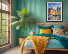 Canals of Amsterdam Cityscape Watercolor Painting Print