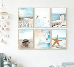 6 Pcs Coastal Poster Wall Art,Seaside Wave Beach Painting Picture Wall Decor,…