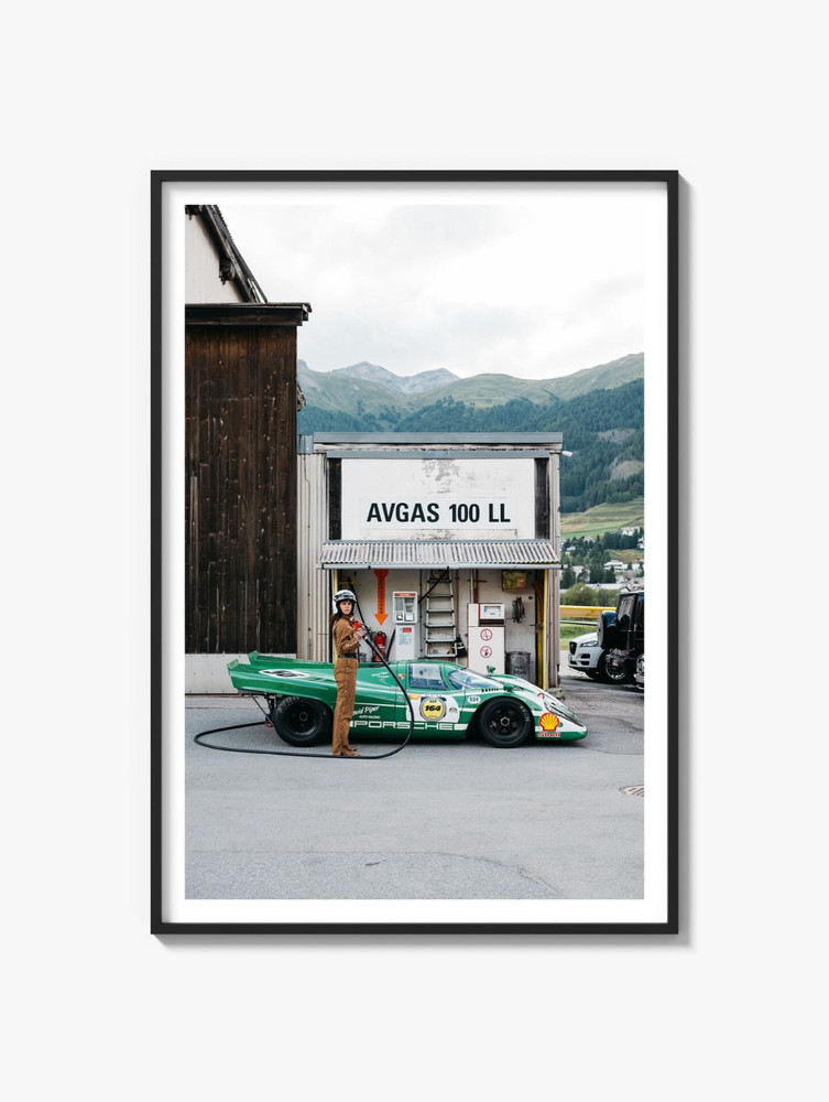 Vintage Porsche Gas Station Poster | Retro Racing Car Wall Art Print