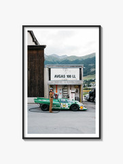 Vintage Porsche Gas Station Poster | Retro Racing Car Wall Art Print