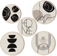 5 Pcs Geometric Wooden Wall Art Decor – Elegant Bohemian Style for Living Room