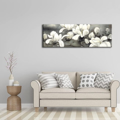 Wieco Art Magnolia Modern Wrapped Floral Artwork Giclee Canvas Prints White and