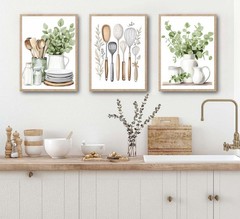 3 Pcs Sage Green Farmhouse Kitchen Canvas Wall Art 16″L x 12″W, Poster