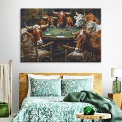 Texas Longhorns Canvas Playing Poker Gallery Wrapped Art Living Room Decor