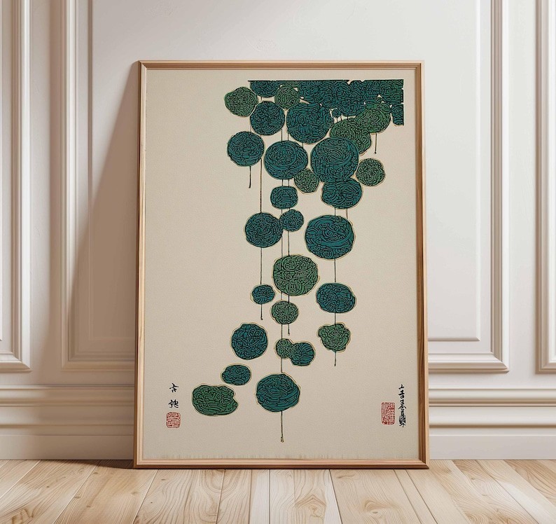Japanese Lotus Art Print, Minimalist Zen Wall Art, Vintage Botanical Poster