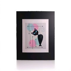 Mid Century Modern Black Cat Atomic Wall Art Print Matted 11″ x 14″