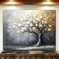 Tree of Life’’Tempered Glass Backsplash for Kitchen, Frameless, Stove Backspl…