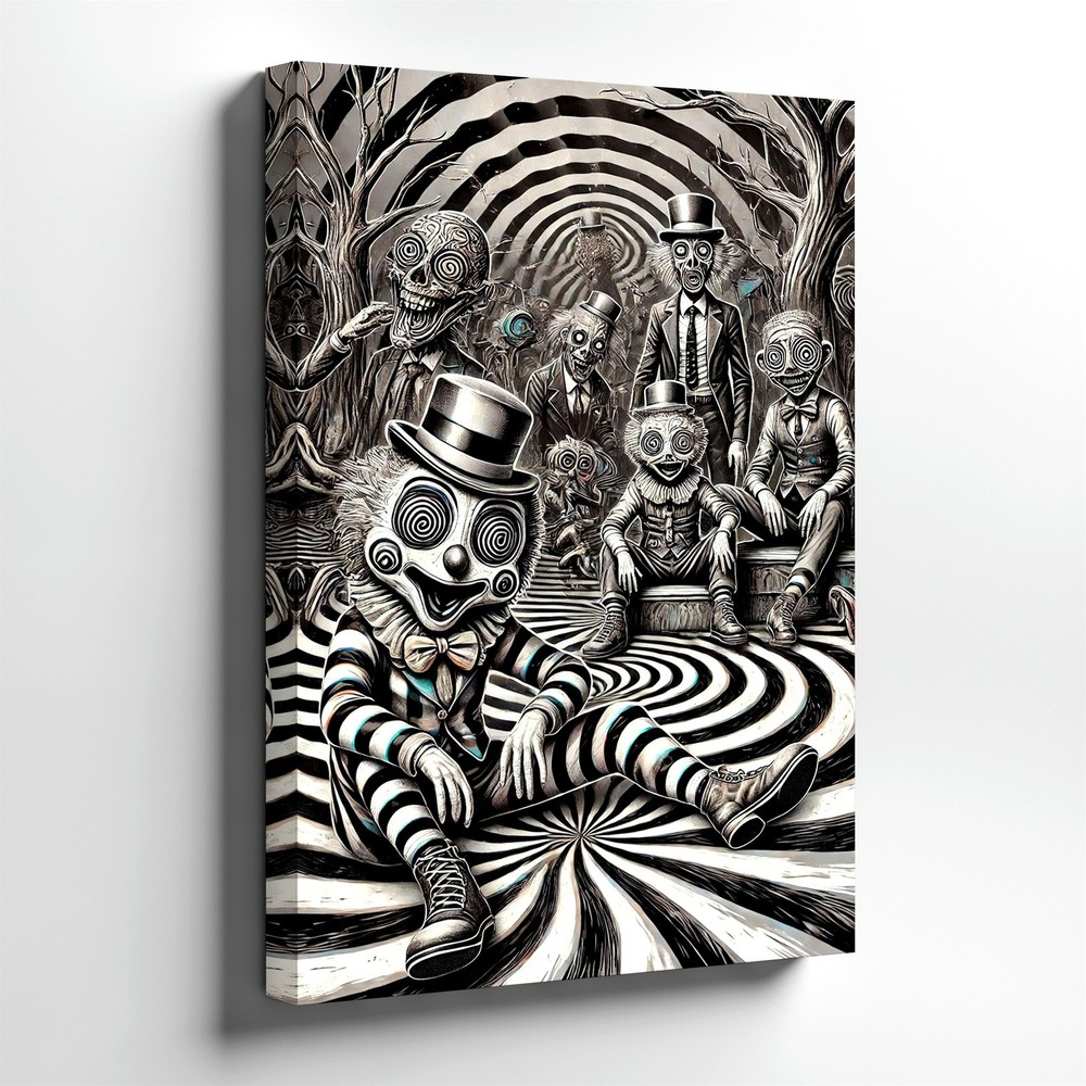 Wall Art Creepy Clown Poster Black White Surreal Gothic Horror Carnival Print