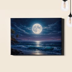 Full Moon Ocean Canvas Print Moonlight Seascape Night Coastal View