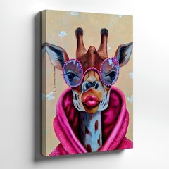 Canvas Funny Giraffe Portrait Pink Glasses Lips Fashion Room Elegant Boho Print