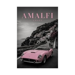 Amalfi Coast Pink Ferrari Wall Art – Luxury Italian Coastal Print