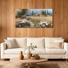 Rustic Farmhouse Wall Art 40″x20″, Vintage Oil Painted White Daisy & Wildflow…