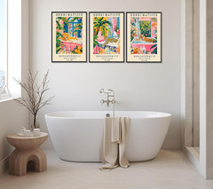 3Pc Vintage Henri Matisse Style Wall Art Tiger Lion Leopardin Bathtub Funny Anim