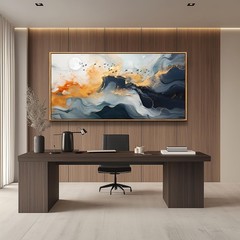 Abstract Wall Art 30x60inch Framed Marble Fluid Art with Gold Foil – Home Decor