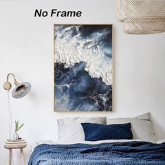 Abstract Ocean Wave Canvas Wall Art Navy Blue and White Beach Scene Painting …