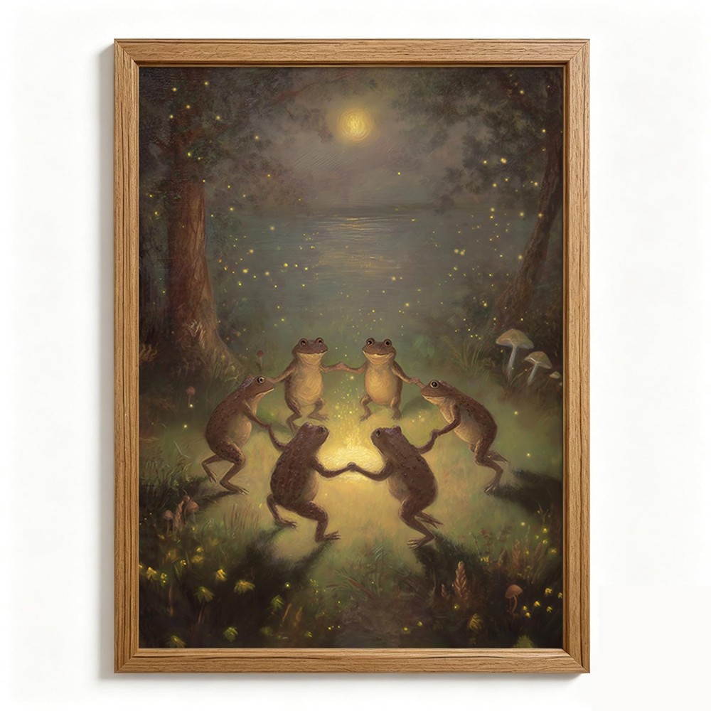 Vintage Whimsical Wall Art Decor Funny Frogs Canvas Poster Moody Animal Bathr…