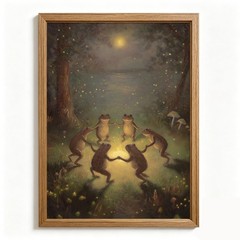 Vintage Whimsical Wall Art Decor Funny Frogs Canvas Poster Moody Animal Bathr…