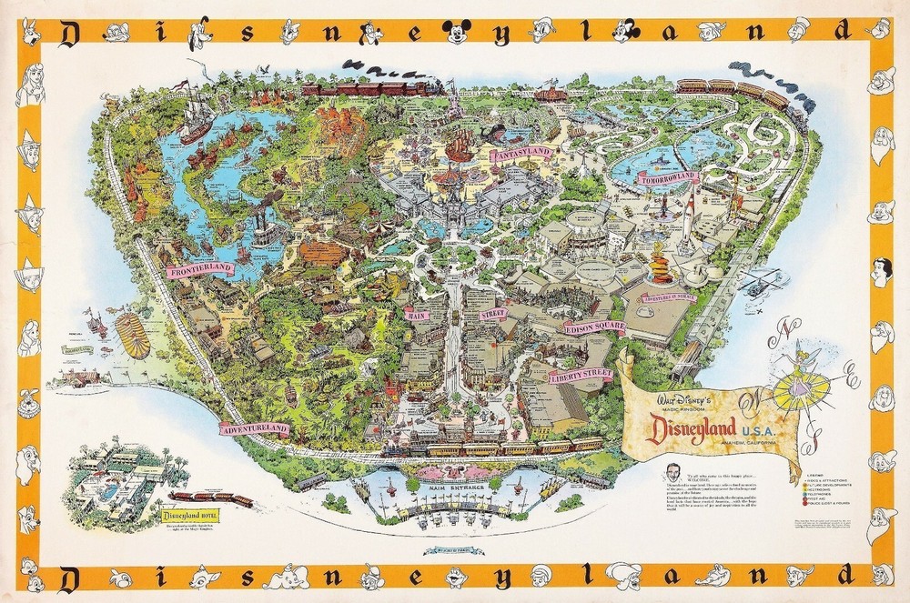 Large 1958 Disneyland Map Poster 24×36 Art Print Waterproof Canvas