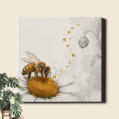 Honey Bee on Daisy Art Print Minimalist Floral Insect Illustration