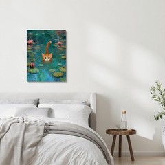 Funny Cute Orange Cat Monet Water Lilies Framed Wall Art Canvas Pictures Deco…