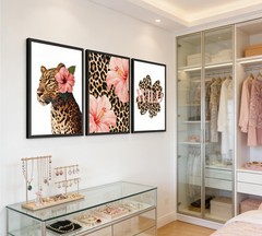 3 Pcs Trendy Leopard Print Poster Wall Art,Pink Cheetah Wall Decor, Hibiscus …