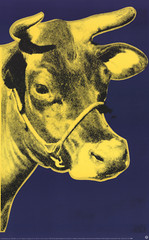 ANDY WARHOL Cow Yellow on Blue Background (sm) 33.5″ x 20.25″ Poster 2000 Pop Ar