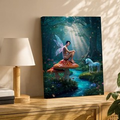 In A Magical Forest, A Whimsical Fairy With Translucent Wings Perches Wall Art