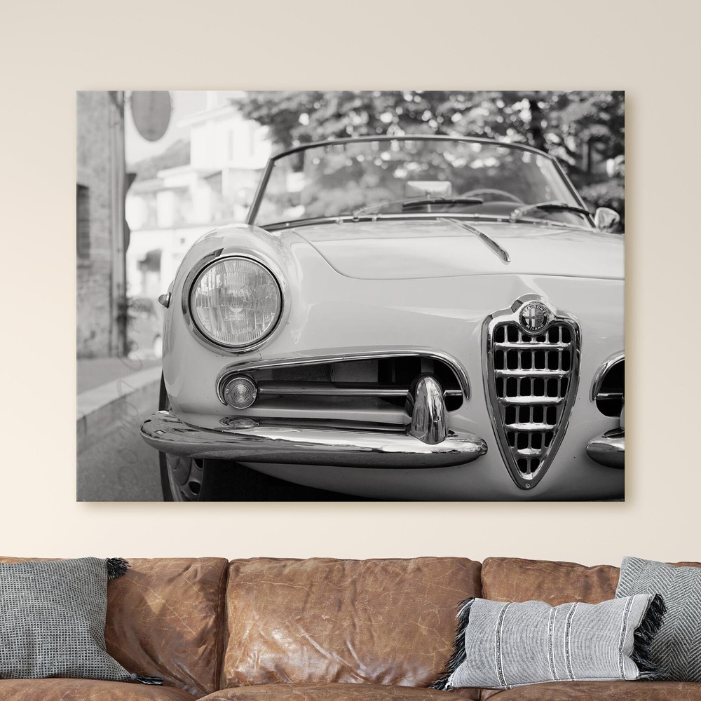 Alfa Romeo Giulia Spider Black & White Vintage Sports Cars Canvas Print Wall Art