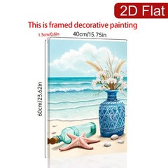 Beach Starfish Blue Vase Daisy Canvas Wood Frame Wall Decor Gift