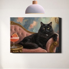 Black Cat on Pink Sofa Wall Art Cocktail Scene