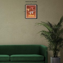 1953 Texas American Airlines Travel Poster Longhorn Cattle Mid-Century Aviation