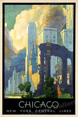 1920s Art Deco Chicago Vintage Style NY Central Line Travel Poster – 24×36
