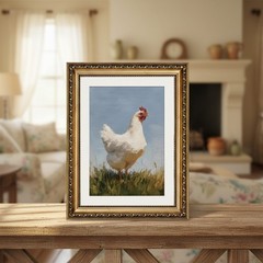 Elegant Gold Framed Chicken Canvas Print – 11×14 Rustic Wall Art for Living Room