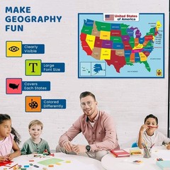 United State Map Laminated Poster -Double Side Educational Poster for Kids/Adult