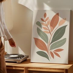 Modern Abstract Botanical Canvas Wall Art Earth Tone Leaves Minimalist Print