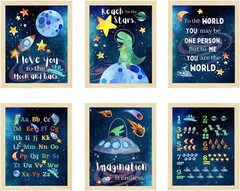 Dinosaur Outer Space Education Number Alphabet Posters Wall Art Prints Planet…