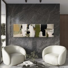 Panoramic Abstract Beige Black Green Geometric Canvas Print Wall Art Home Decor