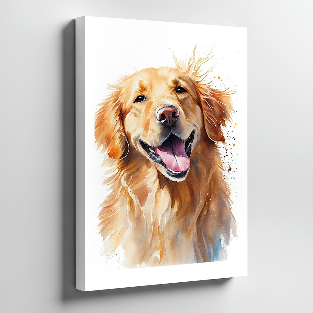 Golden Retriever Dog Portrait Watercolor Canvas Wall Art Animal Home Decor Print