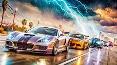 Super Sports Cars on Race poster A4/A3 Choose size Semi-Gloss poster only