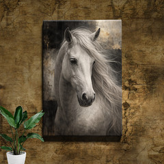 Golden White Horse Animal Canvas Painting Wall Art Poster Print