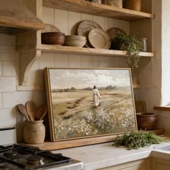 Framed Jesus Canvas Wall Art Jesus Walking In Field Painting Rustic Christian…