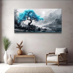 Large Canvas Wall Decor Painting Wall Art For Living Room Decor Blue Tree Bla…