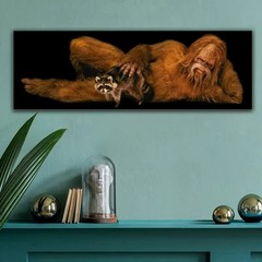 Bigfoot with Raccoon – Unframed Canvas Print – 60″ x 20″ – Sasquatch at his Best