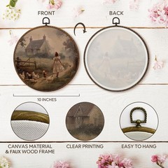 Elegant 10×10 Round Framed Wall Art – Cottagecore Chicken for Home & Gift