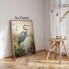 Egret Canvas Wall Art Blue Heron Picture 16″L x 24″W, Heron-Unframed